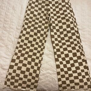 Miss Love Brown and White Checkered Pants